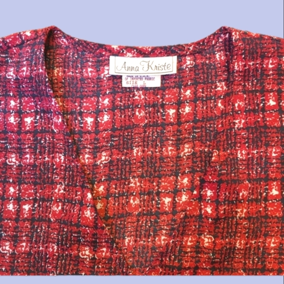 Anna Kriste V-Neck Plaid Blouse Long Sleeves Plunging Vneck Button Down Front - Picture 6 of 9